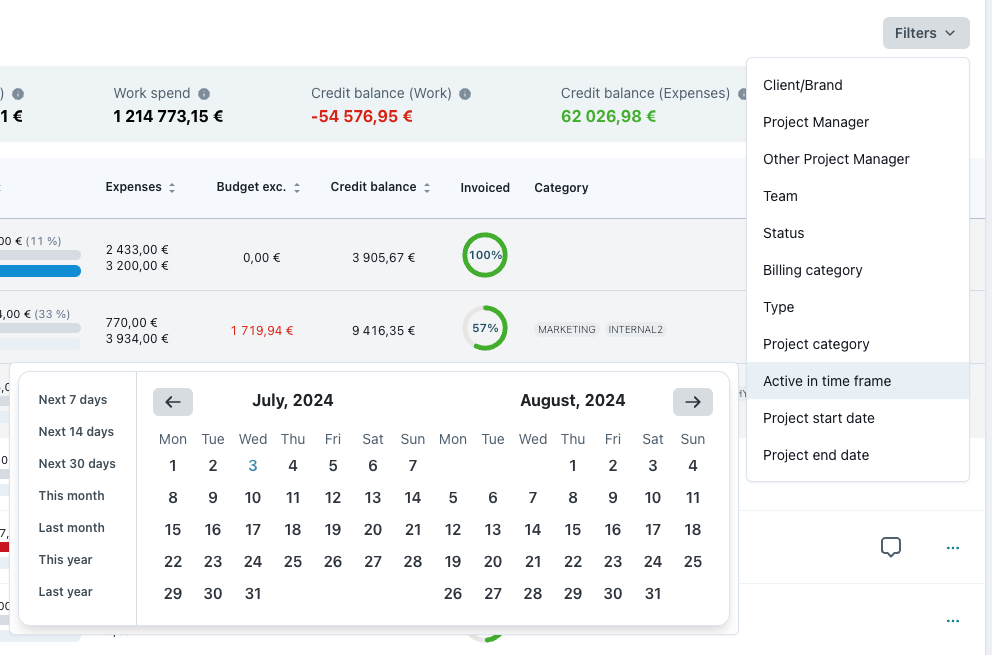 project filters