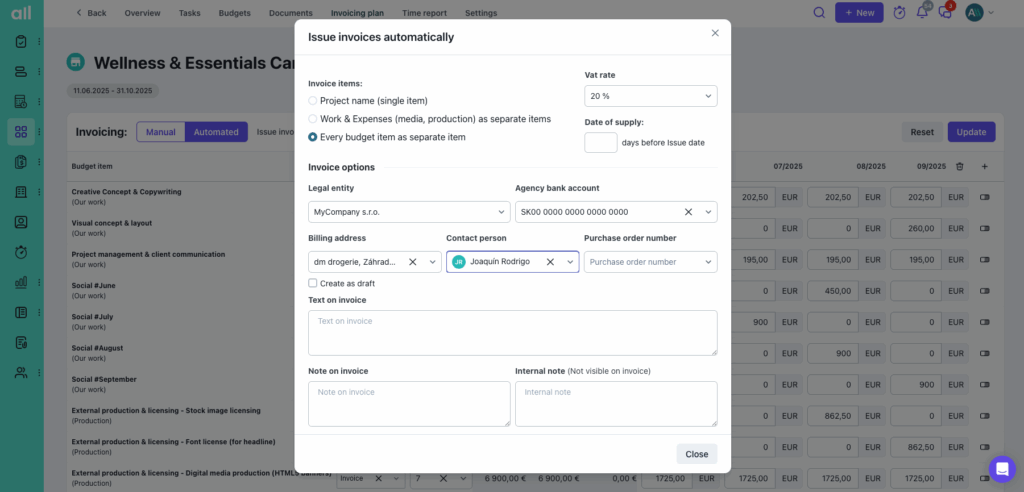 Automated Invoicing Plan for Foreign Currencies Billing